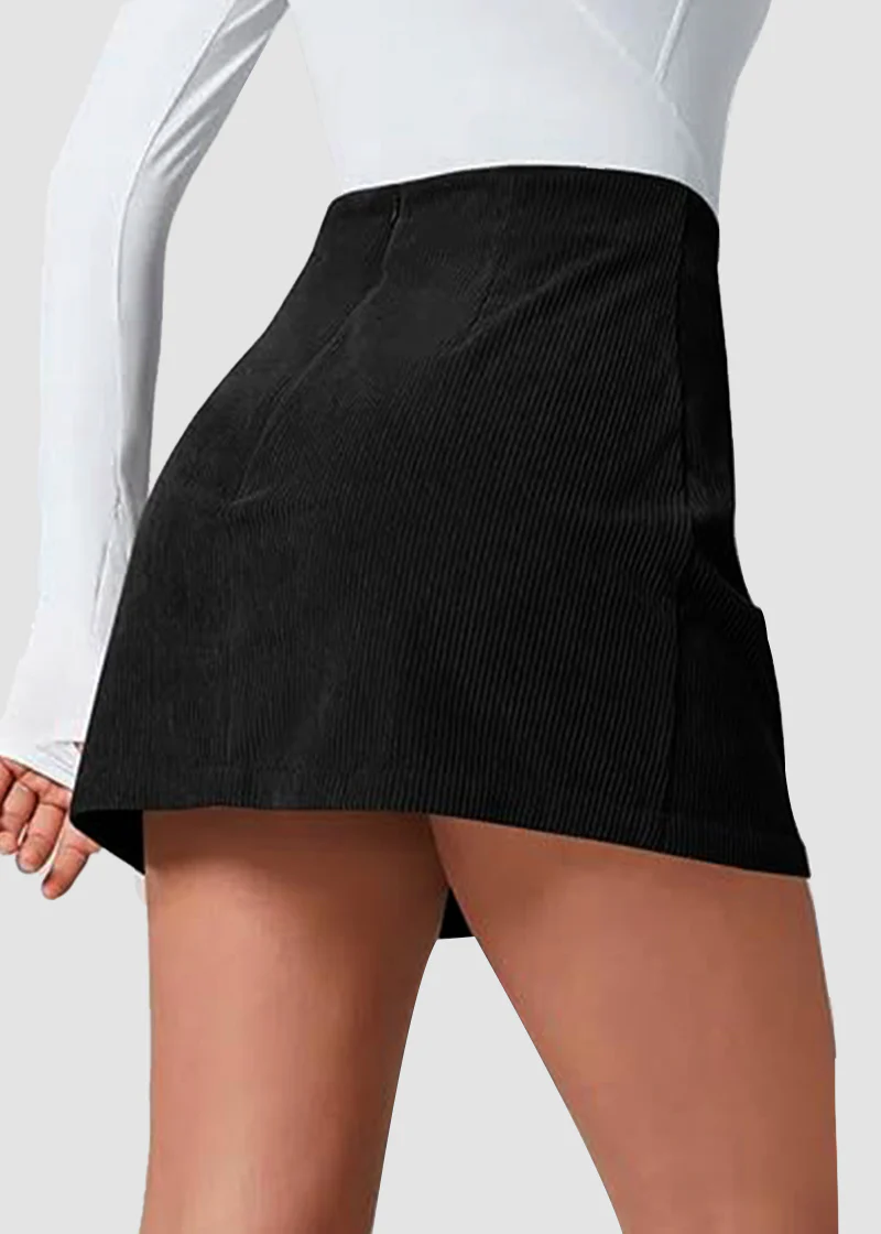 High Waist Corduroy Mini Skirt with Built-in Safety Shorts - Image 19