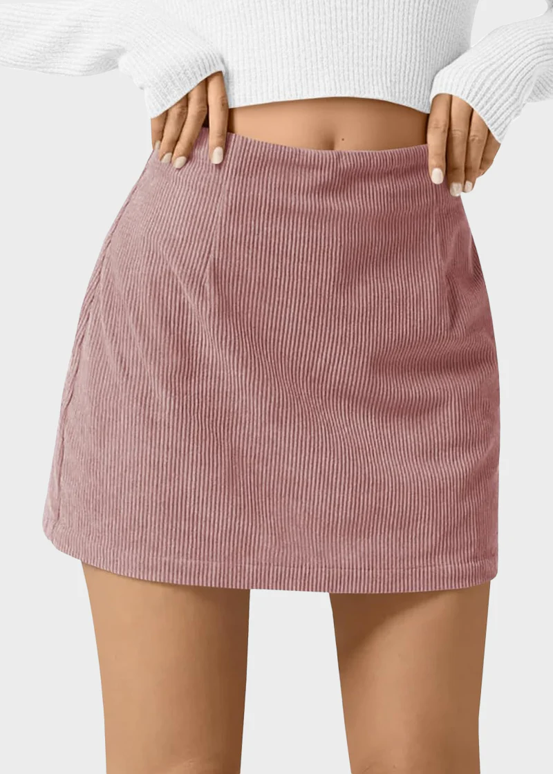 High Waist Corduroy Mini Skirt with Built-in Safety Shorts - Image 9
