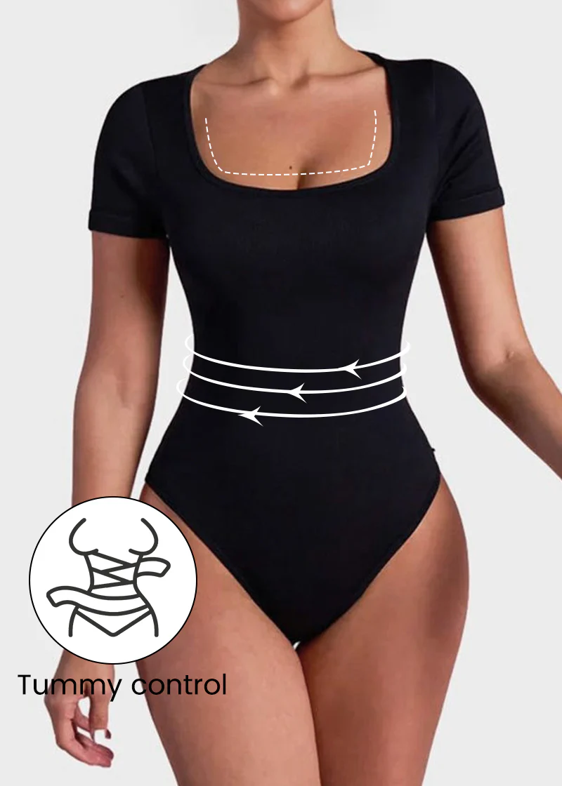 Sexy Ribbed Square Neck Thong Bodysuit (2 Pcs) - Image 15
