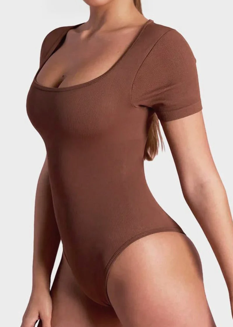 Sexy Ribbed Square Neck Thong Bodysuit (2 Pcs) - Image 5