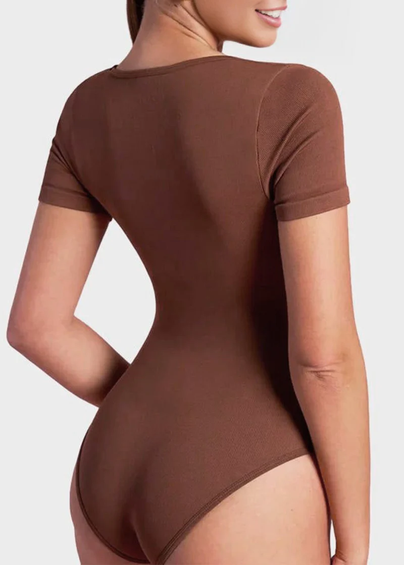 Sexy Ribbed Square Neck Thong Bodysuit (2 Pcs) - Image 6