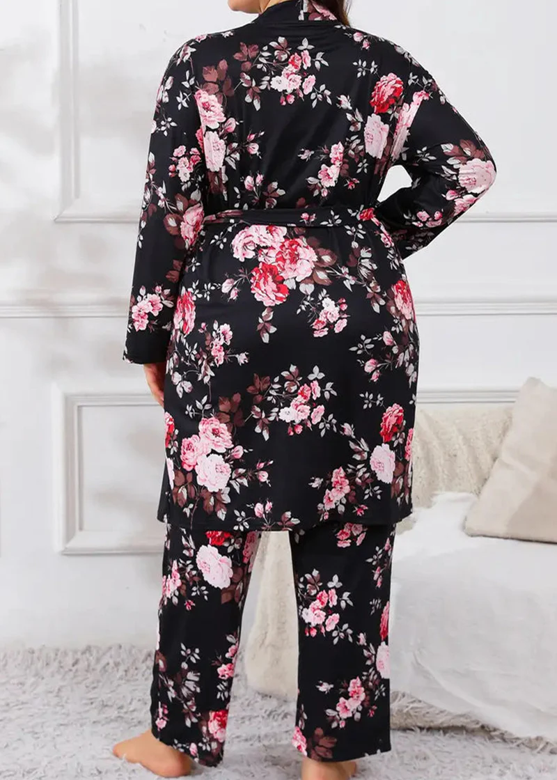 Comfy 3-Piece Pajama Set – Robe, Camisole & Long Pants - Image 16