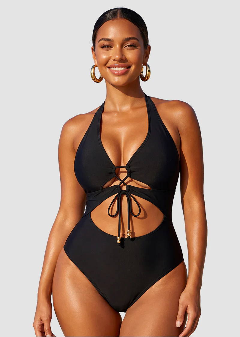 Cut-Out Halter Tummy Control One-Piece Swimsuit - Image 10