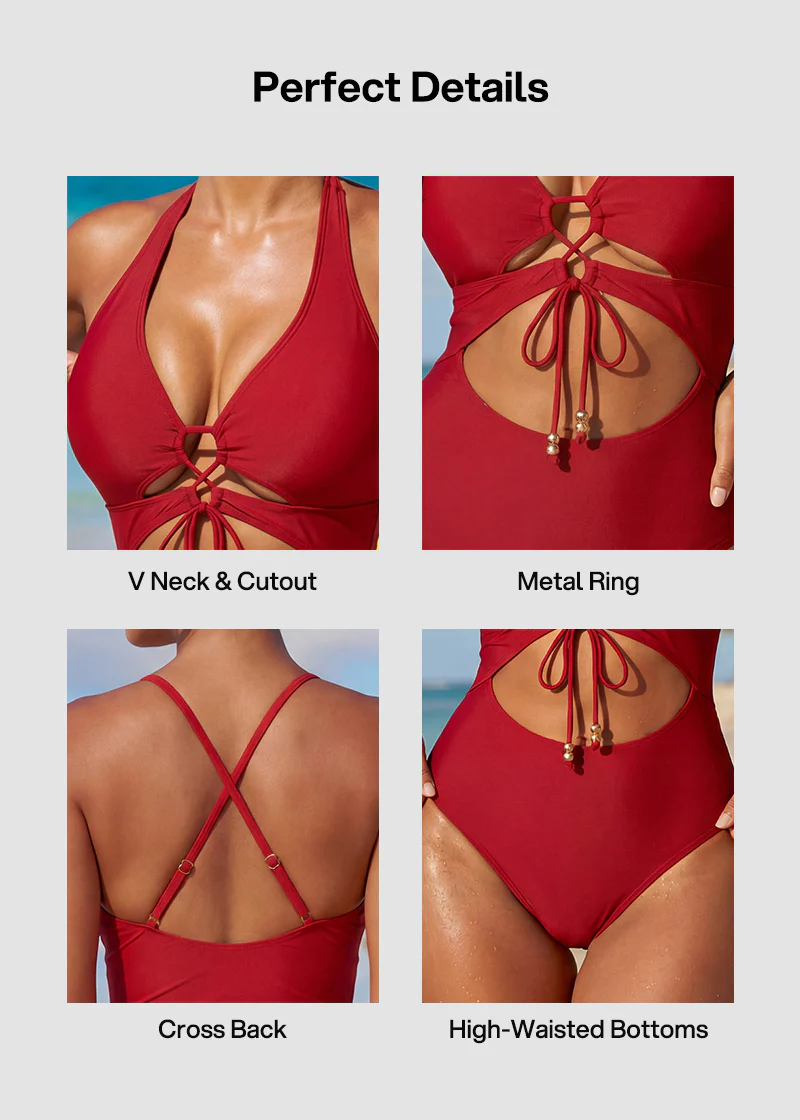 Cut-Out Halter Tummy Control One-Piece Swimsuit - Image 5