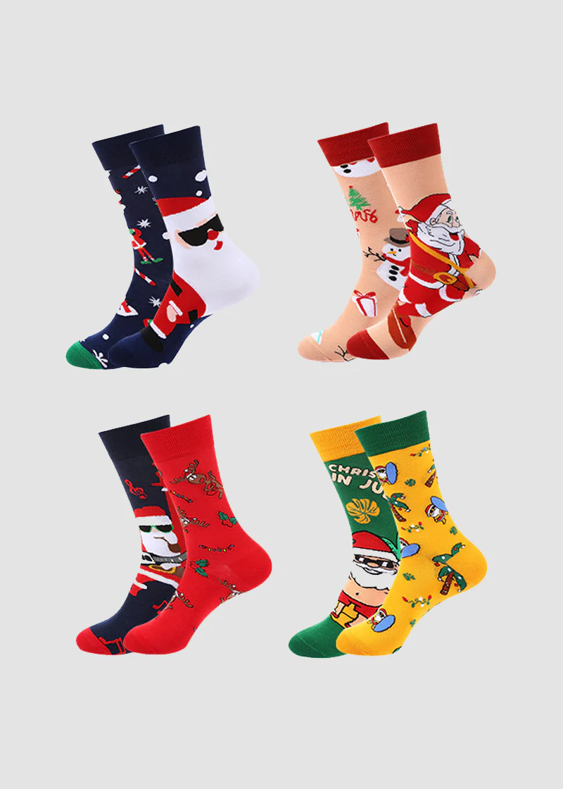 Festive Mismatched Christmas Crew Socks - 4 Pairs - Image 8