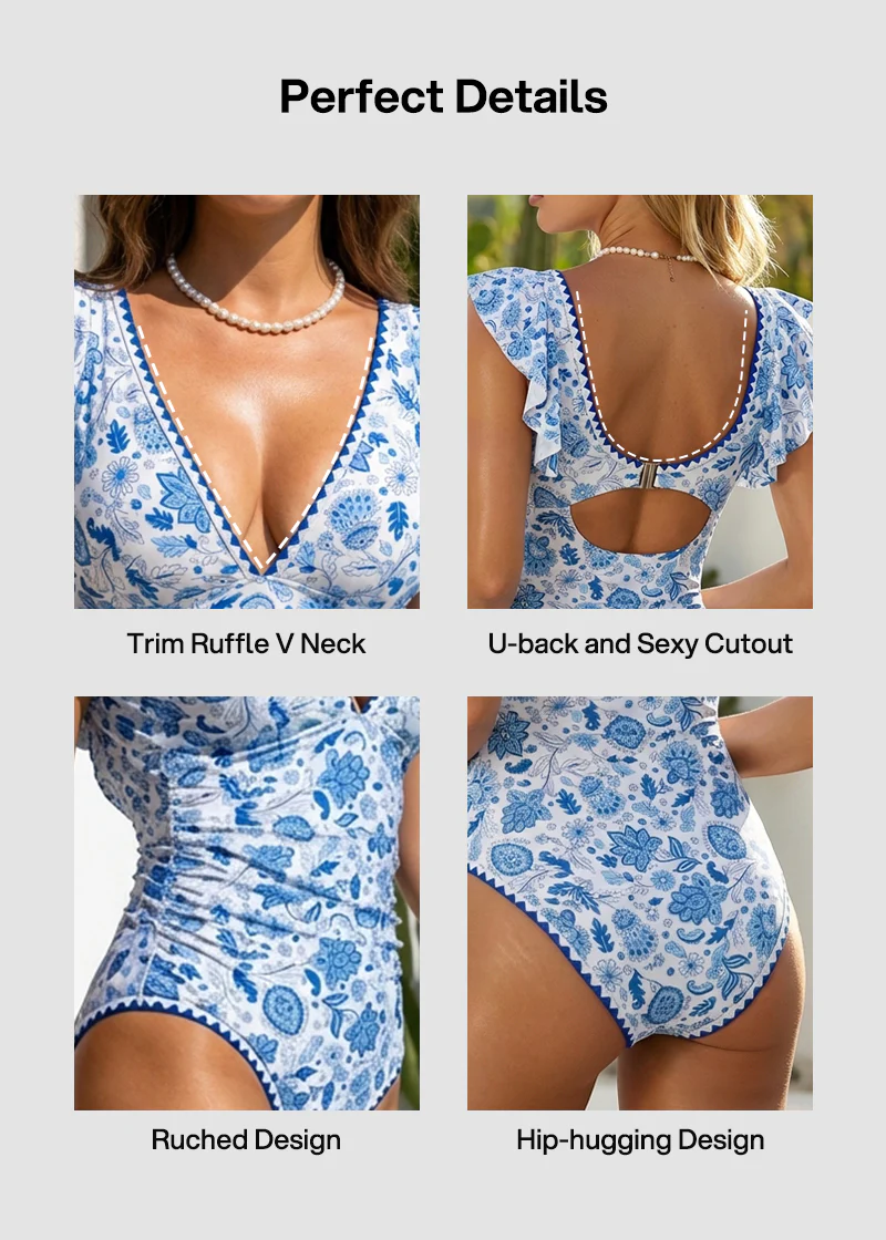Floral V-Neck Tummy Control One-Piece Swimsuit - Image 6