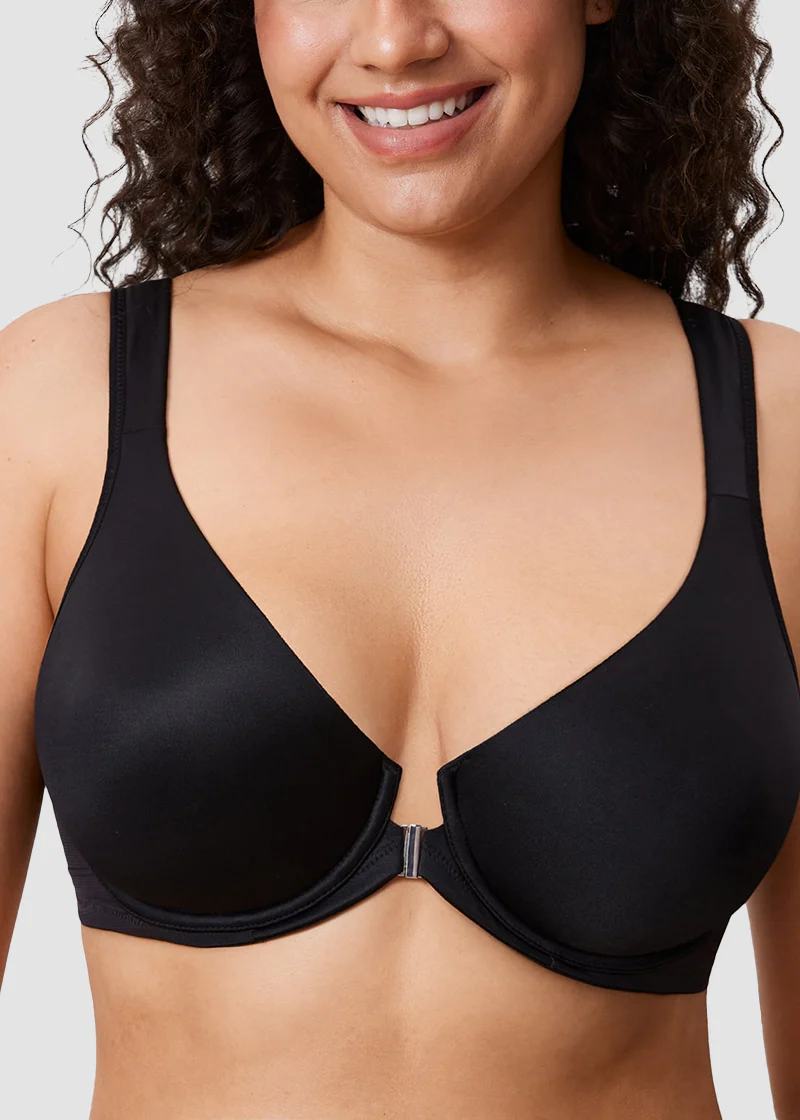 Front Closure Underwire Unlined Back Support Plunge Bra - Image 4