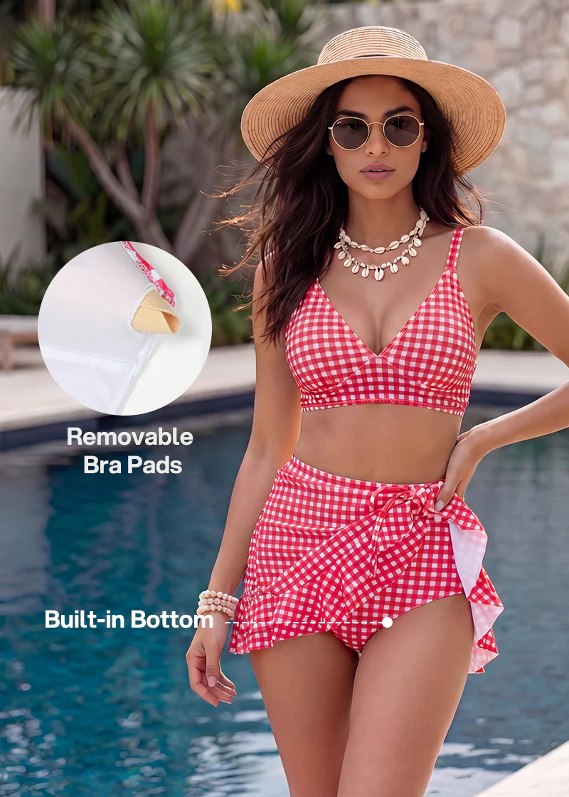 High-Waisted Gingham Bikini Set - Image 12