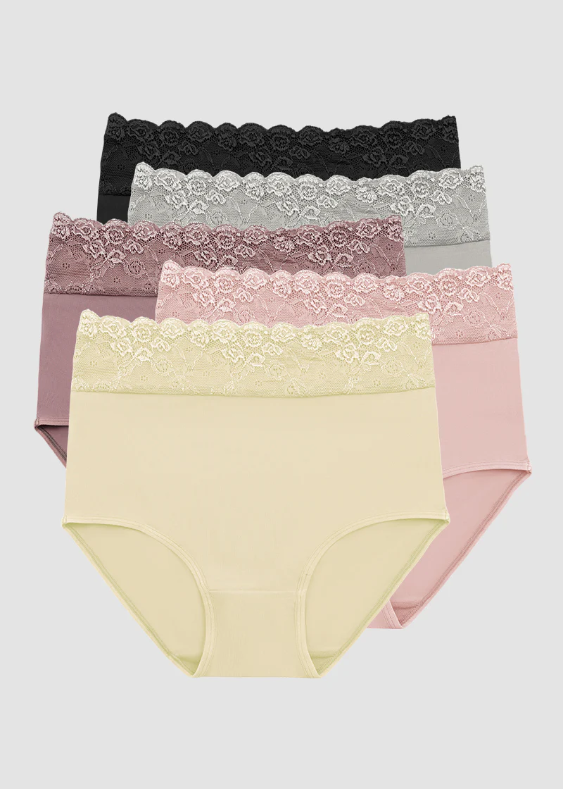 Lace Trim Cotton Hipster Panties (5 Pack)