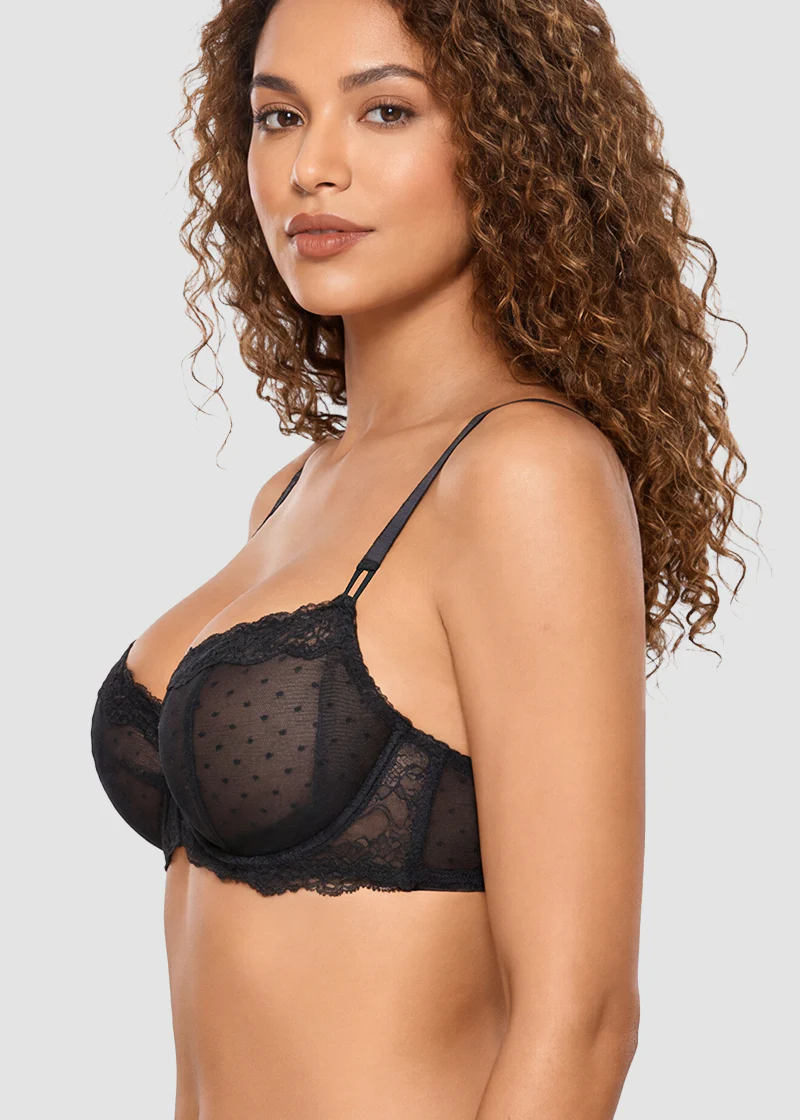 Lace Underwire Unlined Sheer Demi Balconette Bra - Image 2