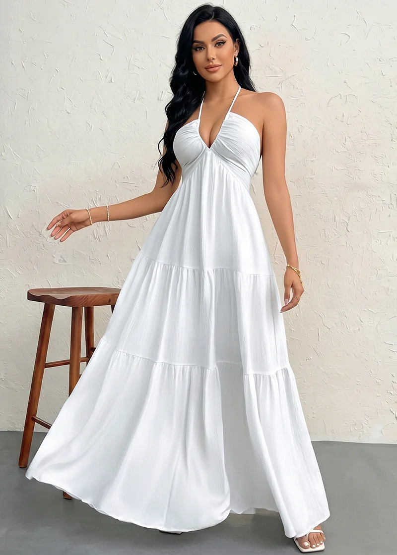 Minimalist Sleeveless Open-Back Halter Maxi Dress - Image 10