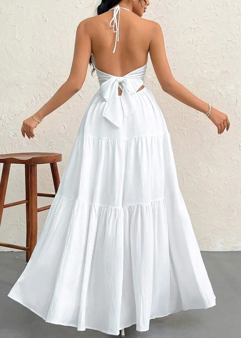 Minimalist Sleeveless Open-Back Halter Maxi Dress - Image 12