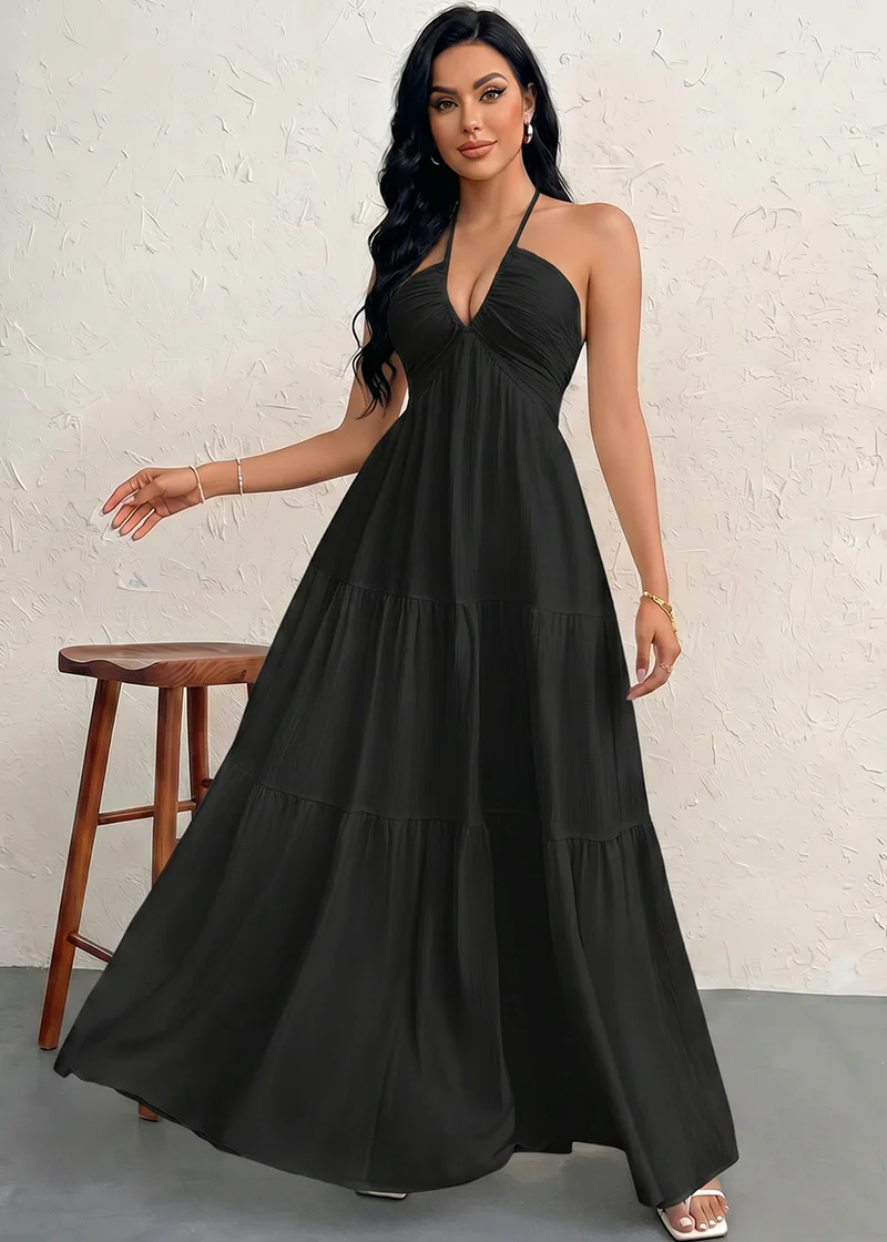Minimalist Sleeveless Open-Back Halter Maxi Dress - Image 6
