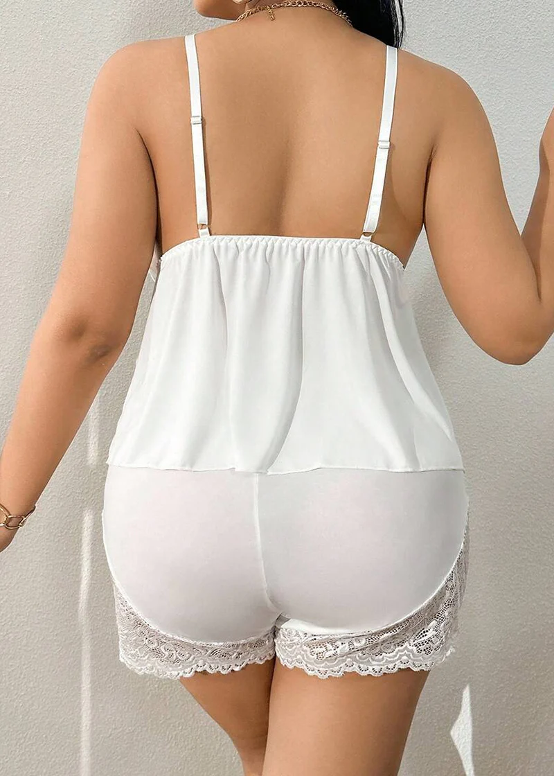 Plus Size Lace Satin Cami Pajama Set – Sexy Two-Piece Sleepwear for Women - Image 15