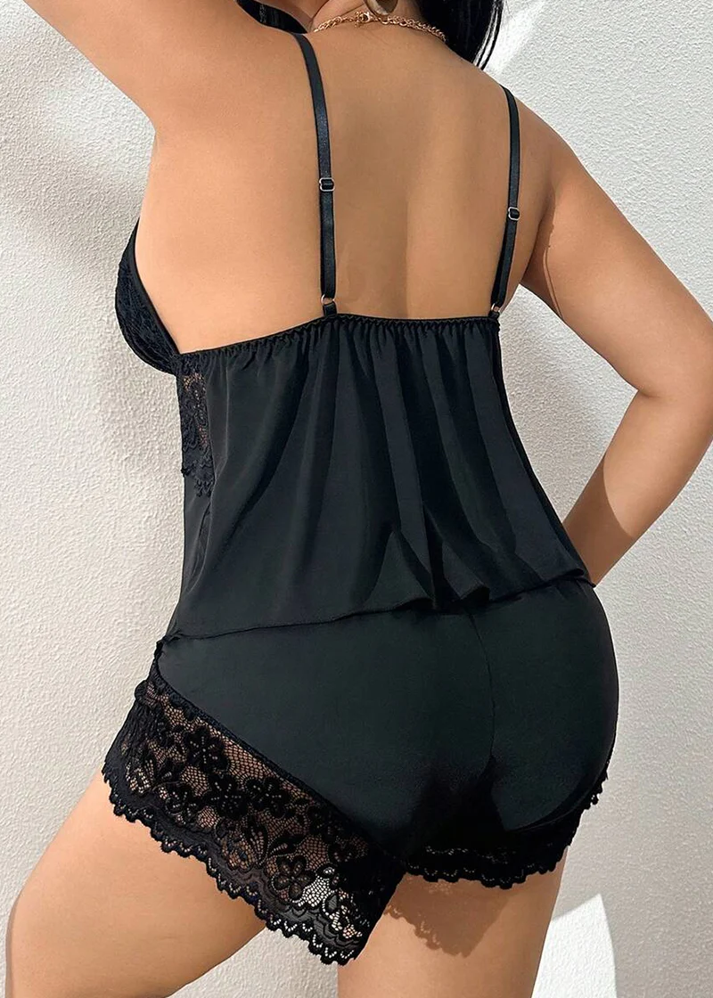 Plus Size Lace Satin Cami Pajama Set – Sexy Two-Piece Sleepwear for Women - Image 25