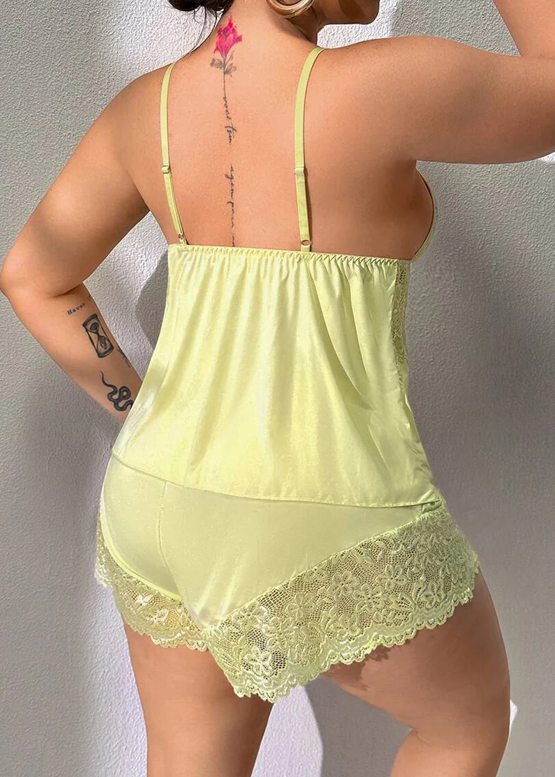 Plus Size Lace Satin Cami Pajama Set – Sexy Two-Piece Sleepwear for Women - Image 30