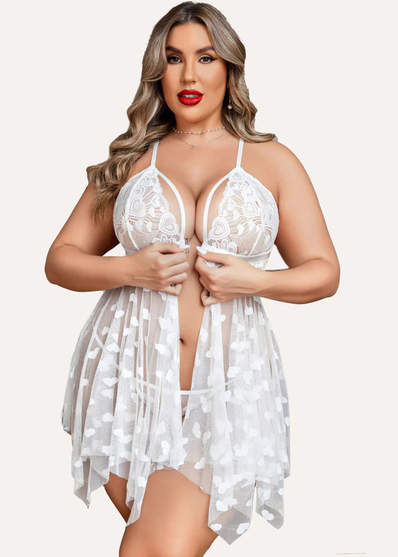 Plus Size Lace Nightdress with Front Slit - Image 11
