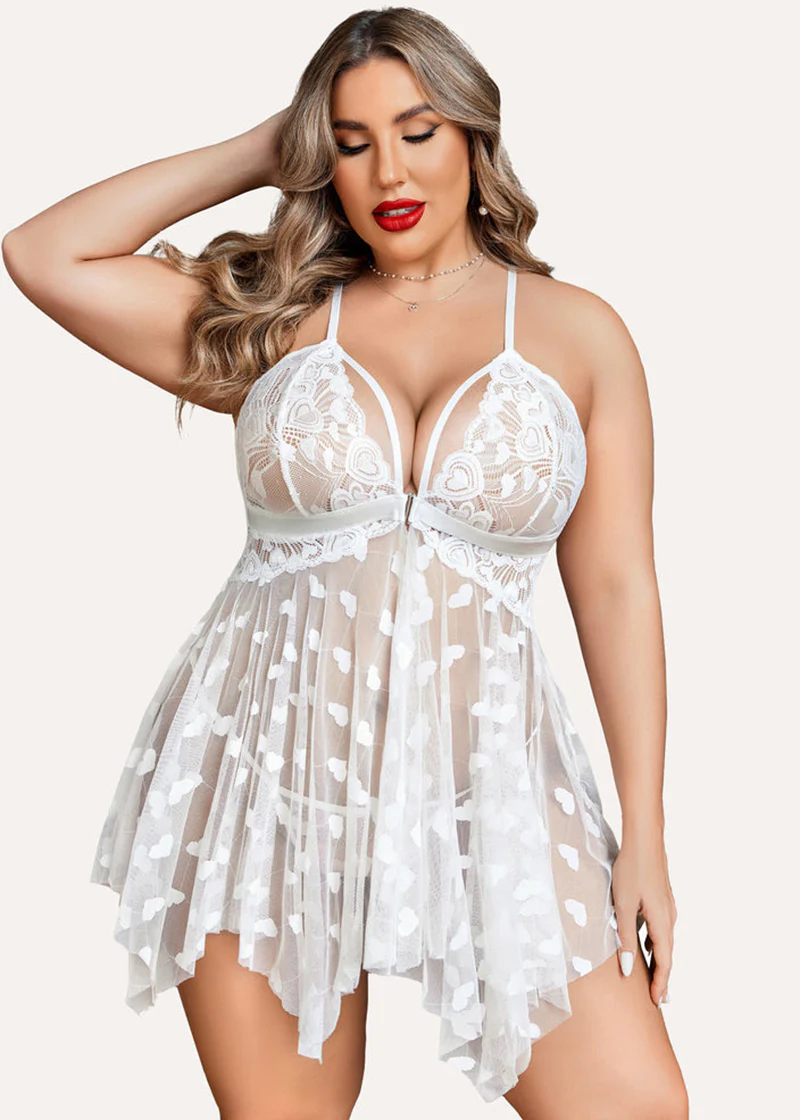 Plus Size Lace Nightdress with Front Slit - Image 12