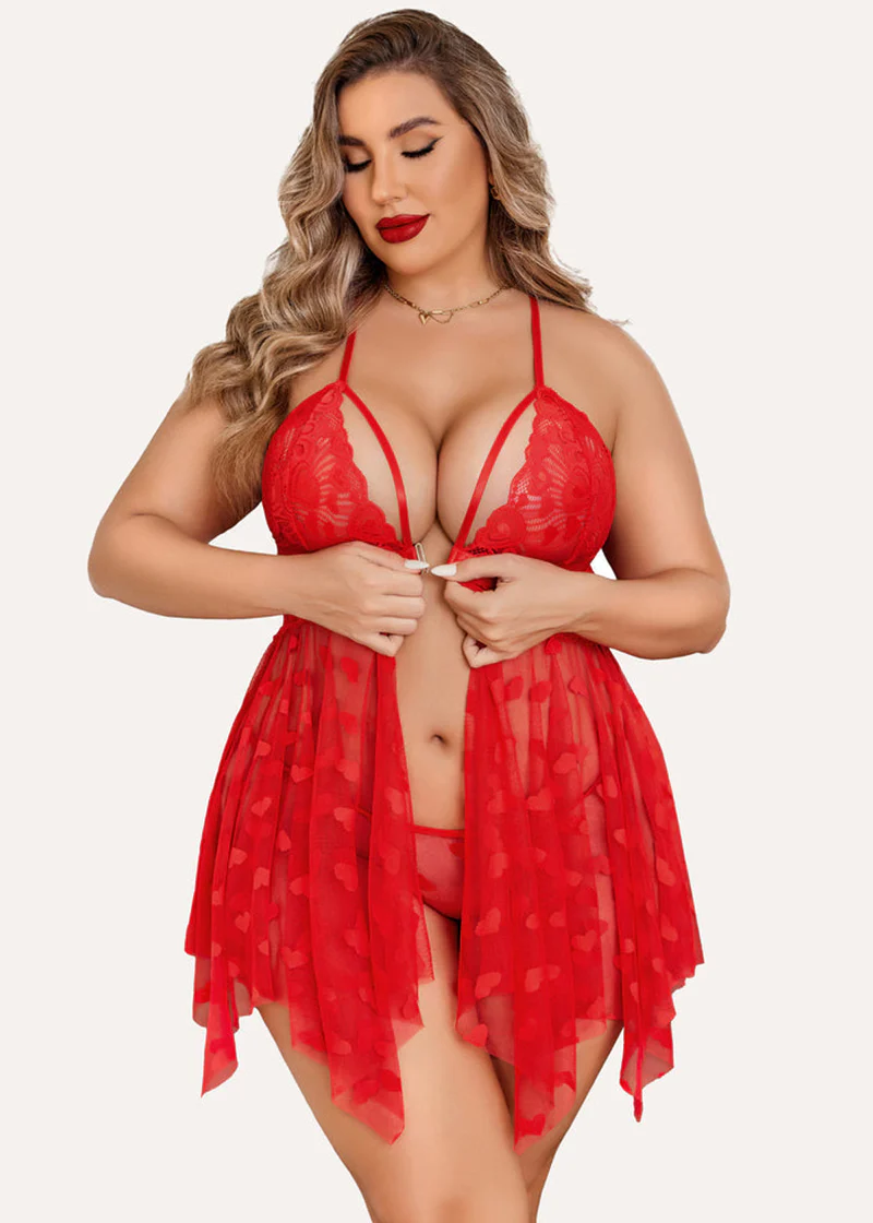 Plus Size Lace Nightdress with Front Slit - Image 14