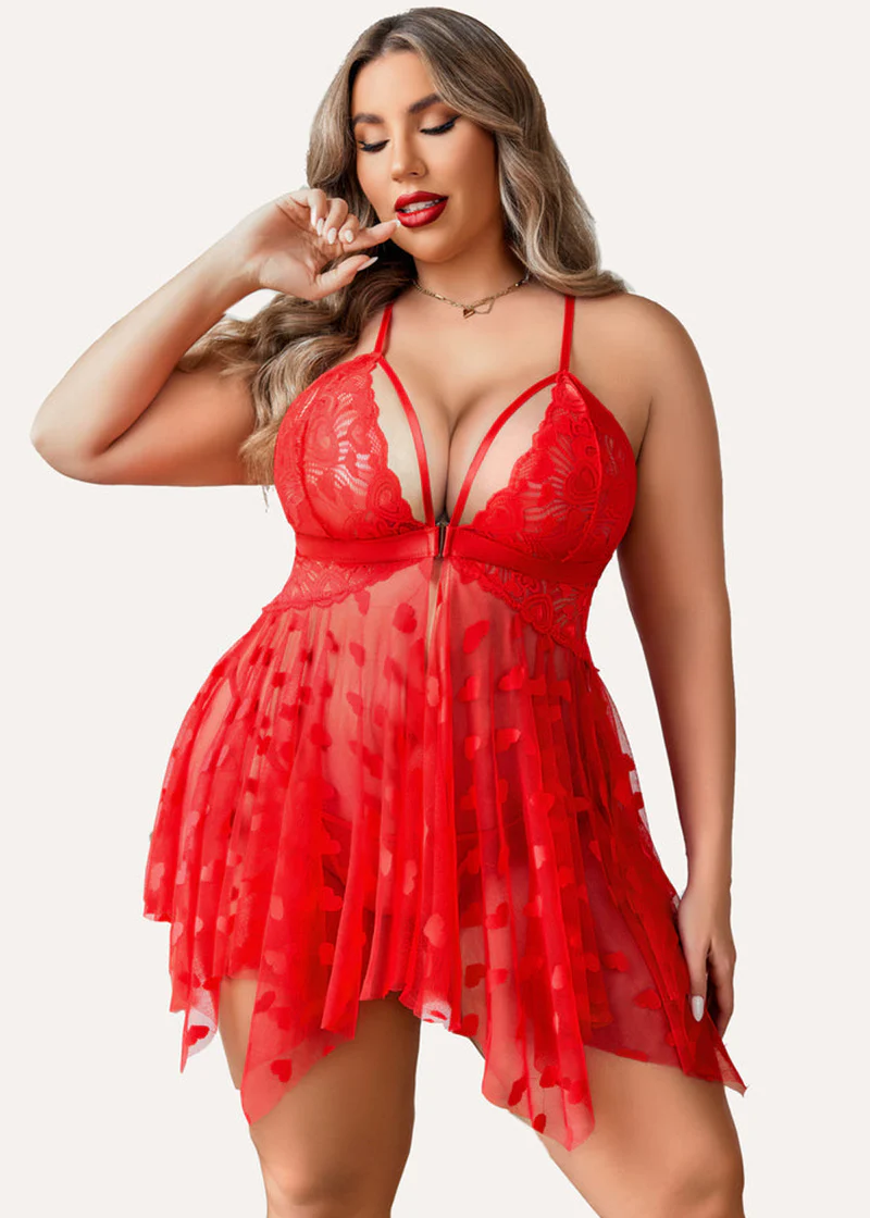 Plus Size Lace Nightdress with Front Slit - Image 15