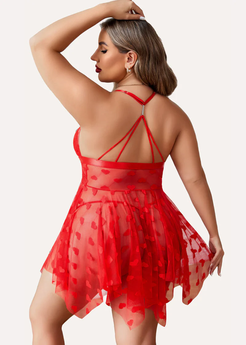 Plus Size Lace Nightdress with Front Slit - Image 16