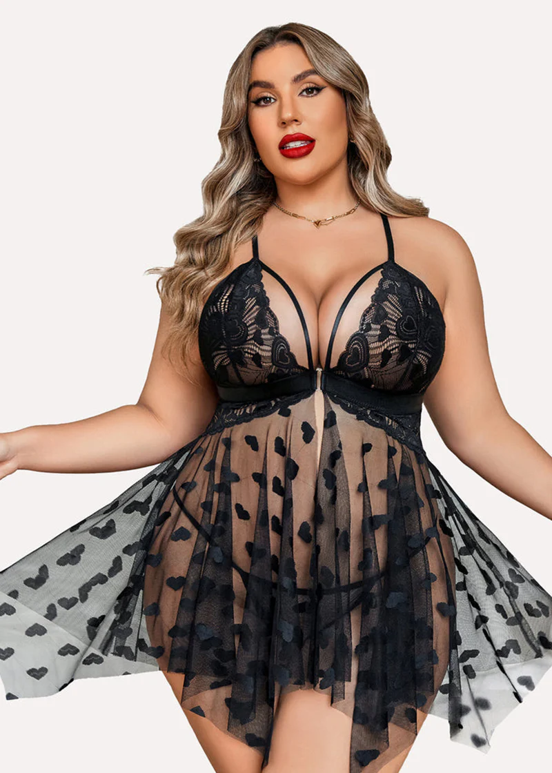 Plus Size Lace Nightdress with Front Slit - Image 2