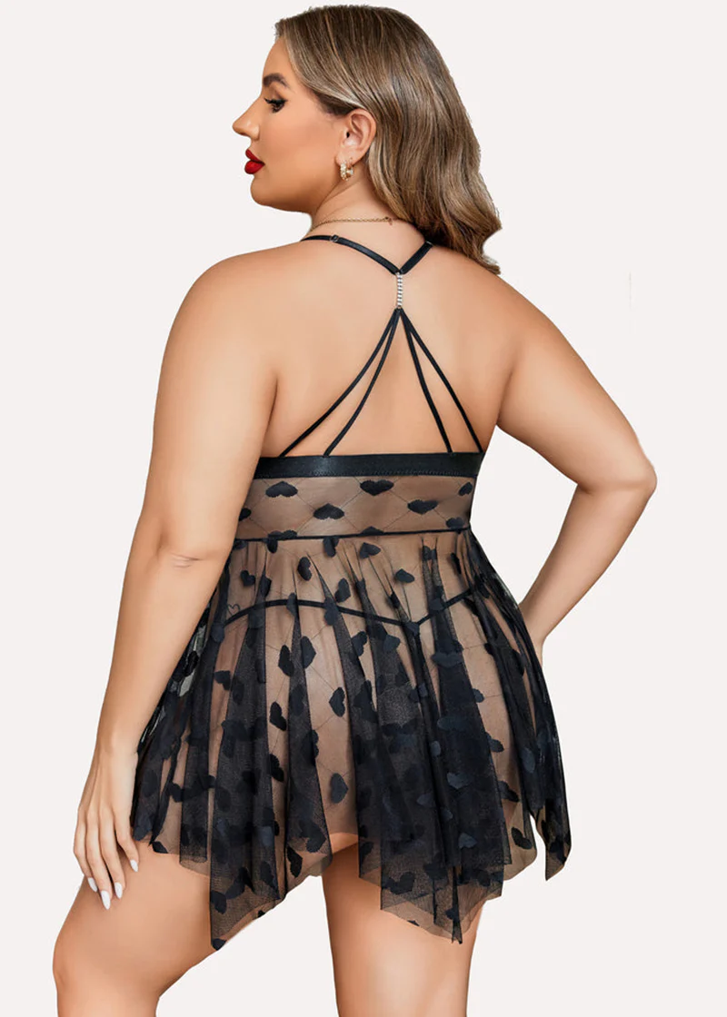 Plus Size Lace Nightdress with Front Slit - Image 3