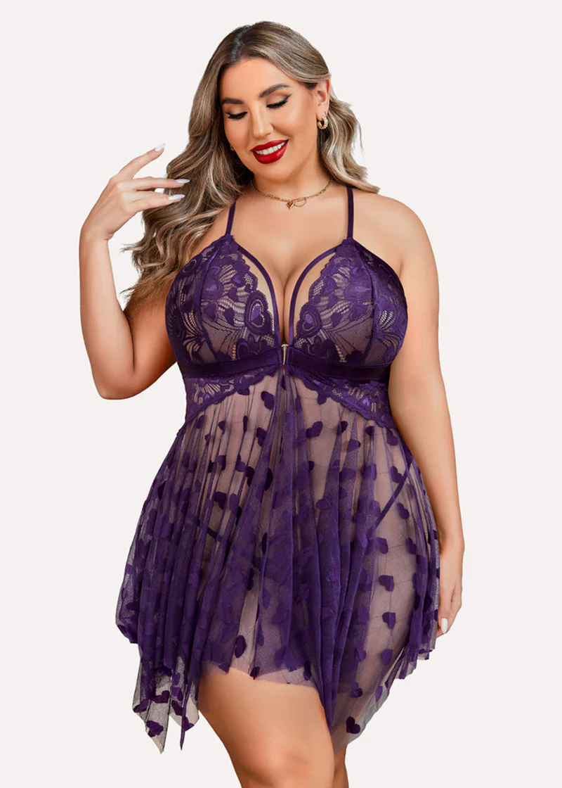 Plus Size Lace Nightdress with Front Slit - Image 4