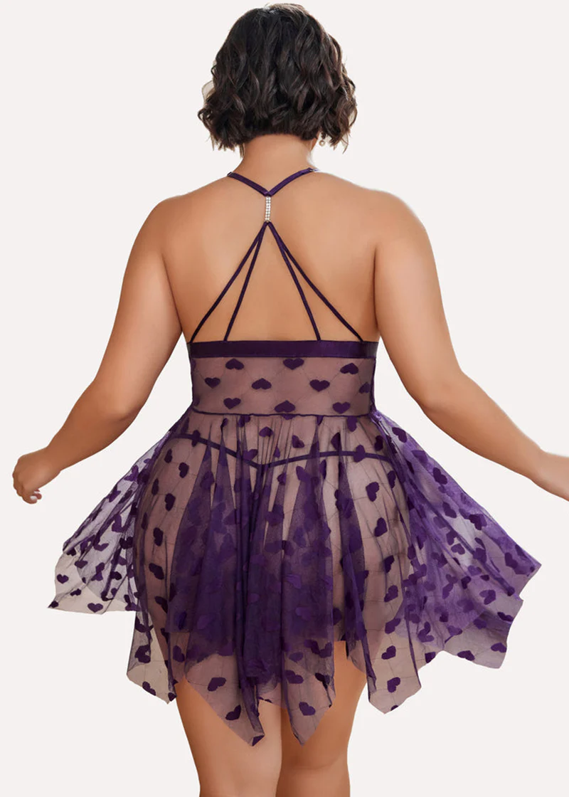 Plus Size Lace Nightdress with Front Slit - Image 6