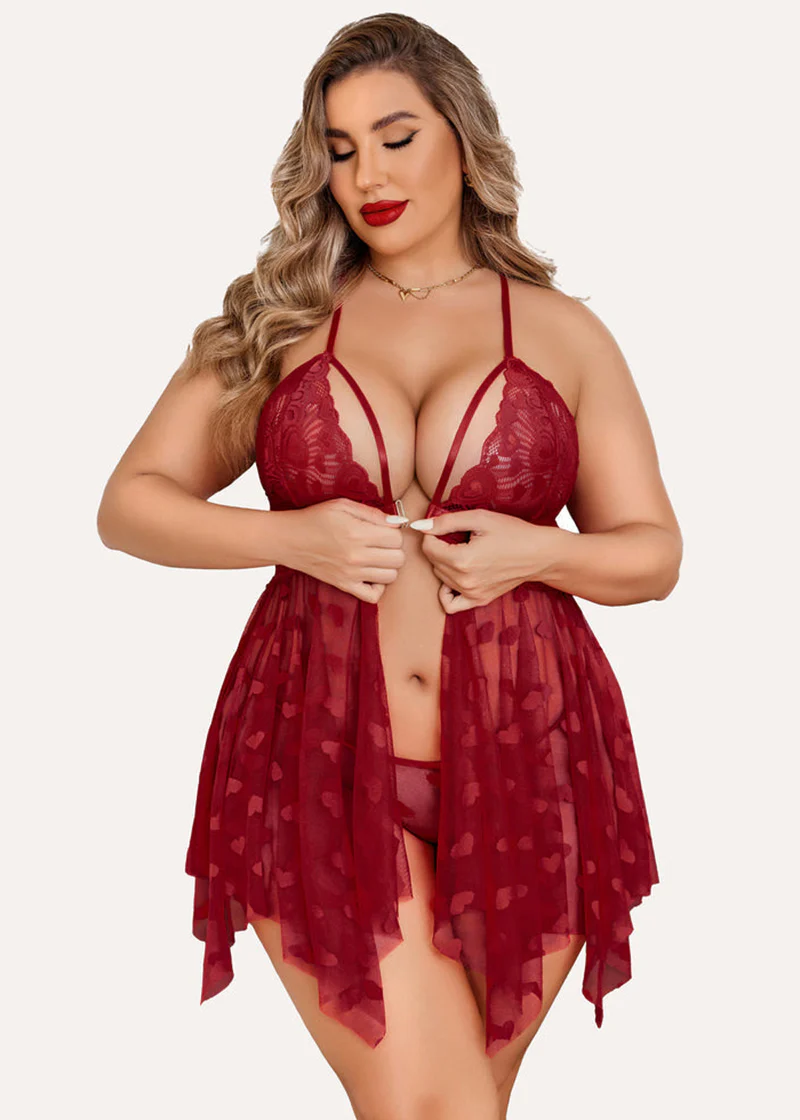 Plus Size Lace Nightdress with Front Slit - Image 7