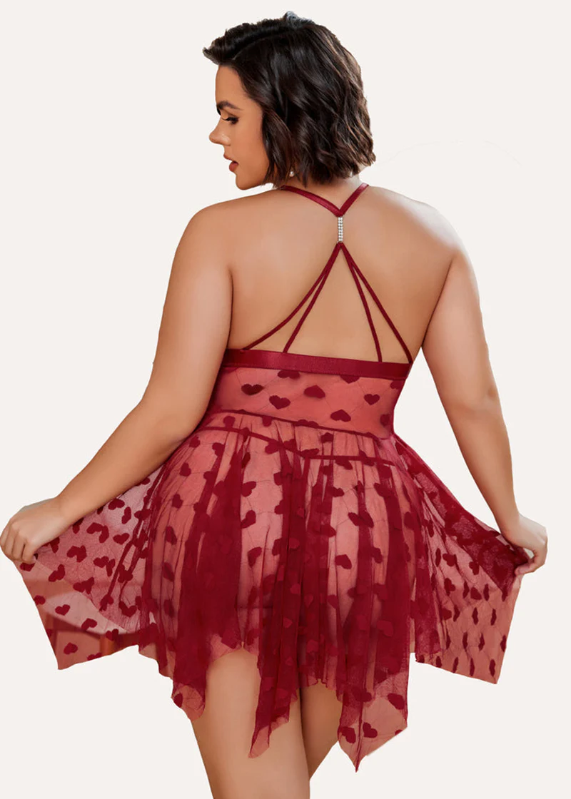 Plus Size Lace Nightdress with Front Slit - Image 8