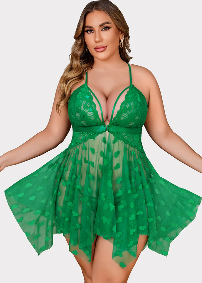 Plus Size Lace Nightdress with Front Slit - Image 9