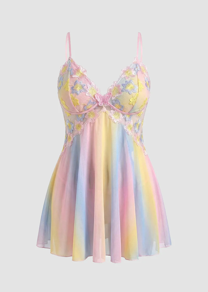 Plus Size Rainbow Ombre Sheer Babydoll Nightgown - Image 16