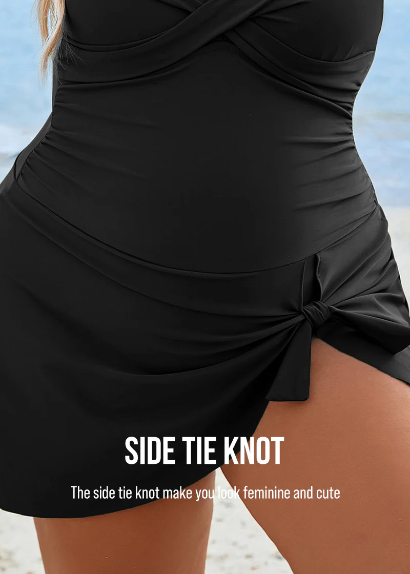 Plus Size Tummy Control Knot Detailed Swimdress - Image 9