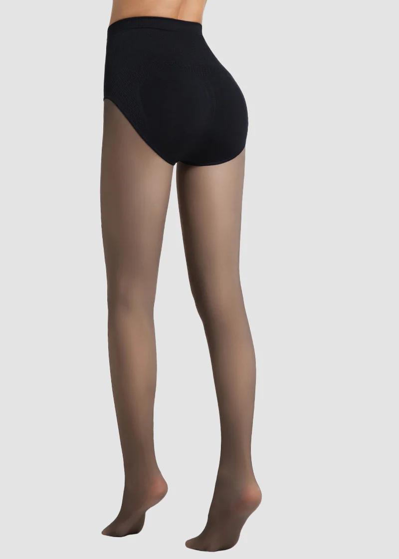 Semi-Sheer Black High-Waist Shaping Tights – Thin & Fleece-Lined - Image 2