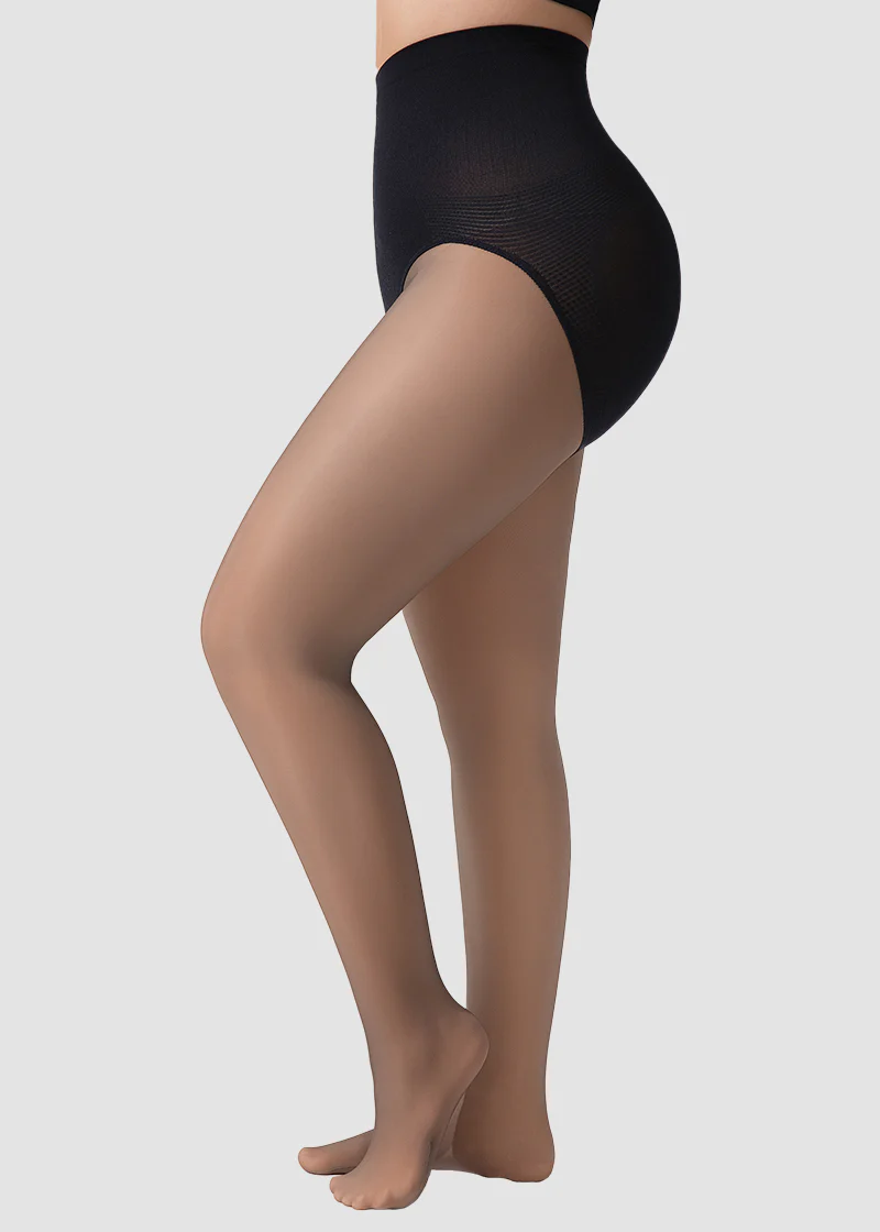 Semi-Sheer Black High-Waist Shaping Tights – Thin & Fleece-Lined - Image 3