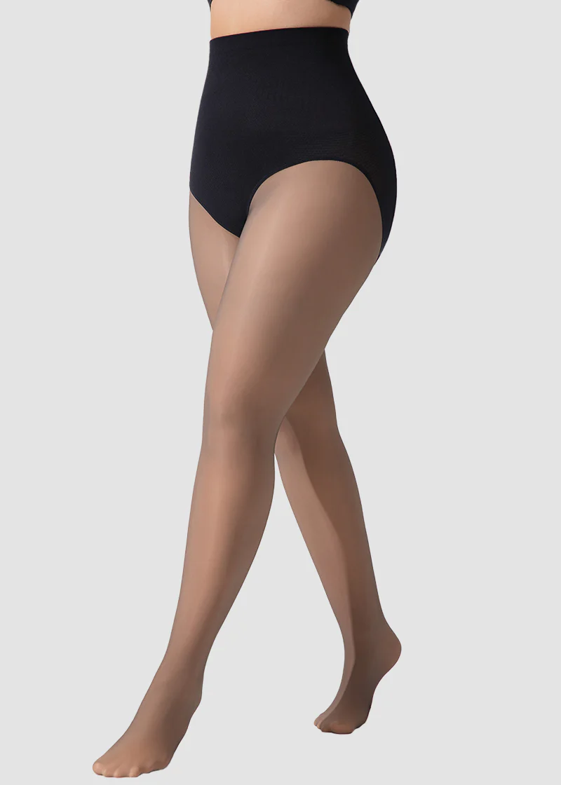 Semi-Sheer Black High-Waist Shaping Tights – Thin & Fleece-Lined - Image 4