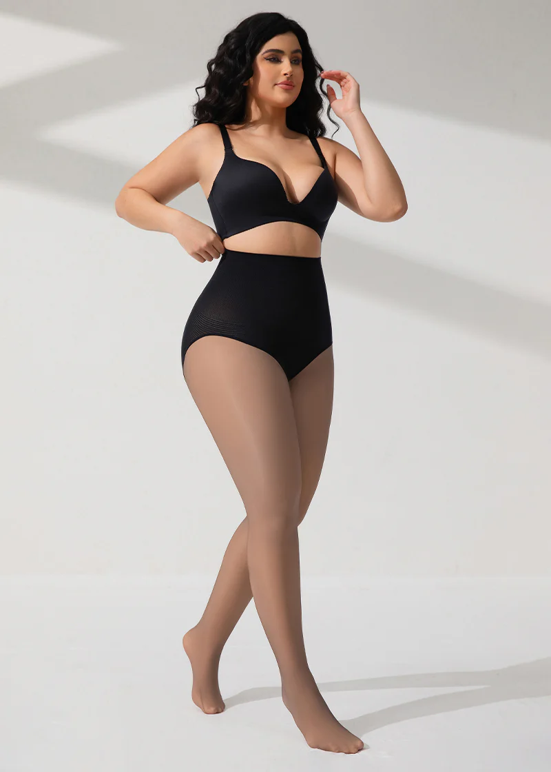 Semi-Sheer Black High-Waist Shaping Tights – Thin & Fleece-Lined - Image 5