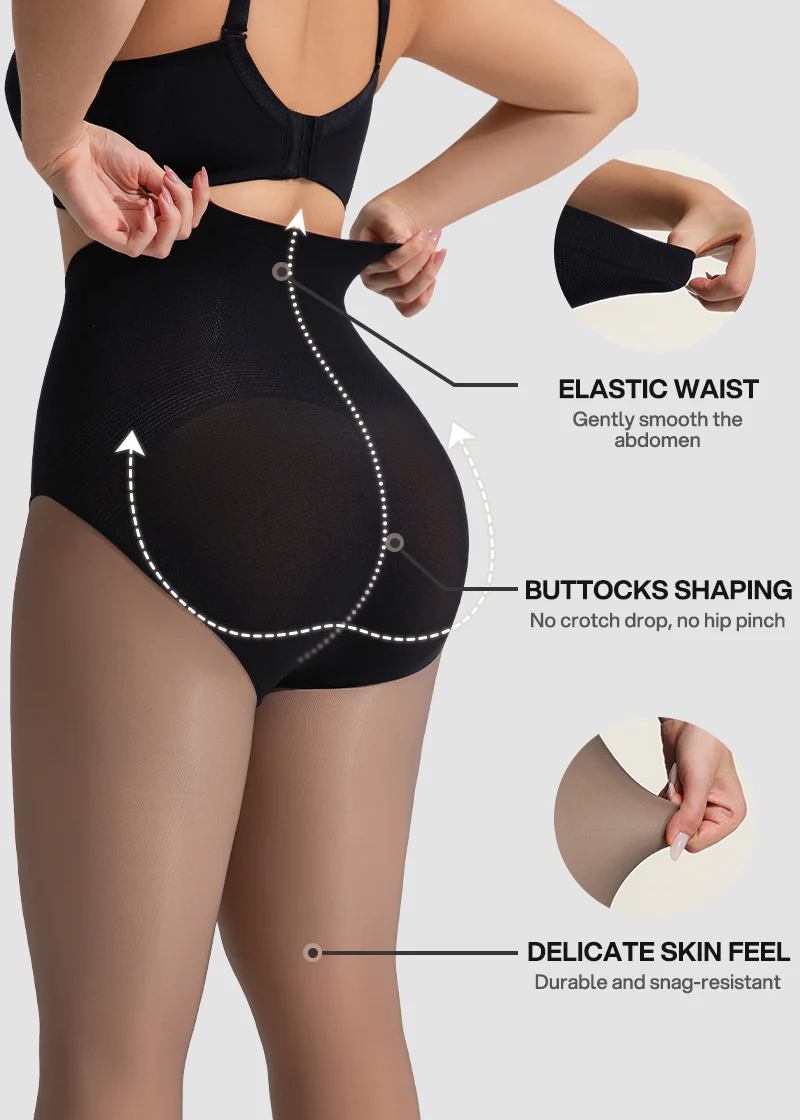Semi-Sheer Black High-Waist Shaping Tights – Thin & Fleece-Lined - Image 7