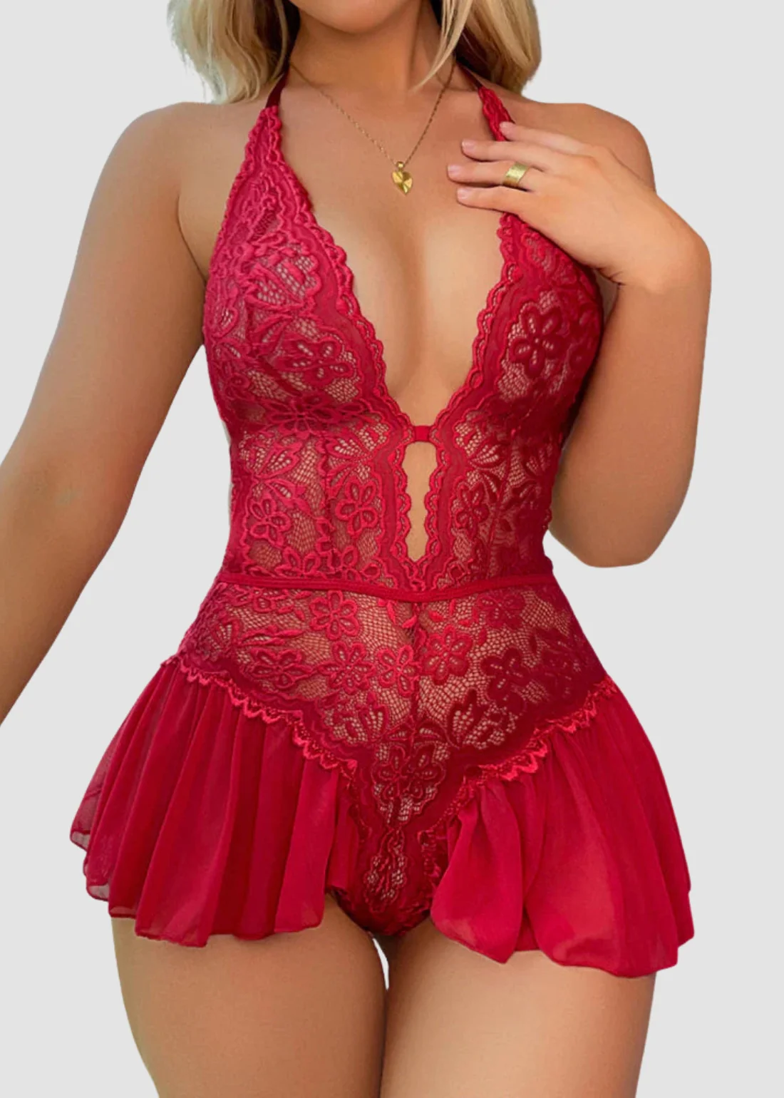Sexy Hollow Lace Strappy Crotchless See-Through Bodysuit - Image 19