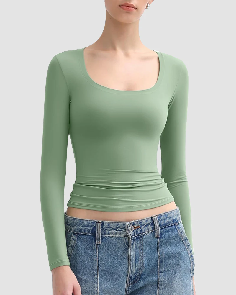 Square Neck Slimming Basic Top - Image 10