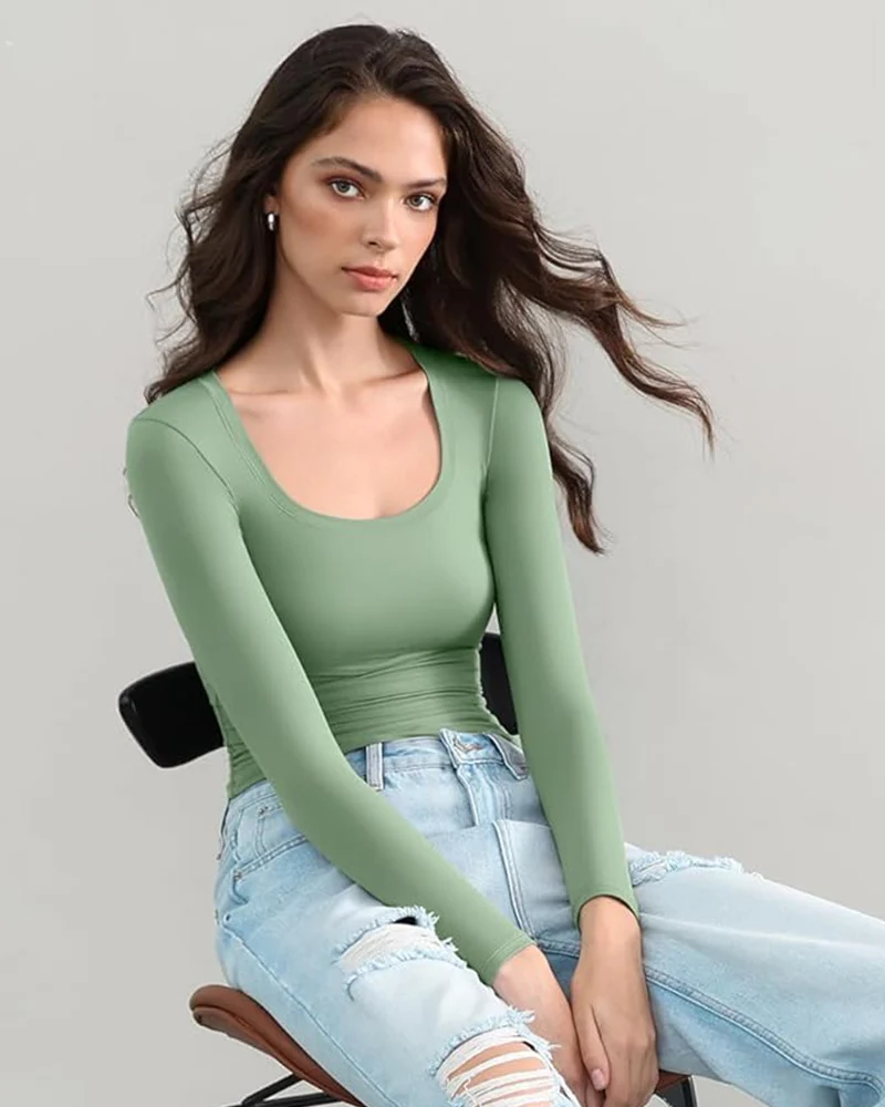 Square Neck Slimming Basic Top - Image 13