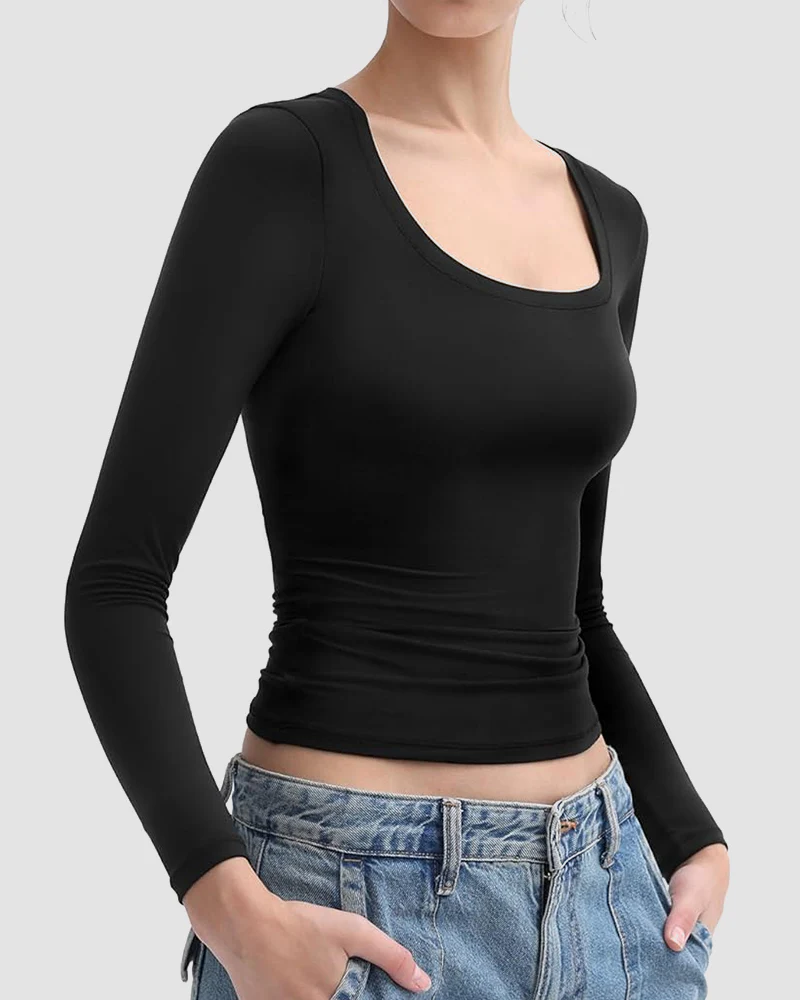 Square Neck Slimming Basic Top - Image 2