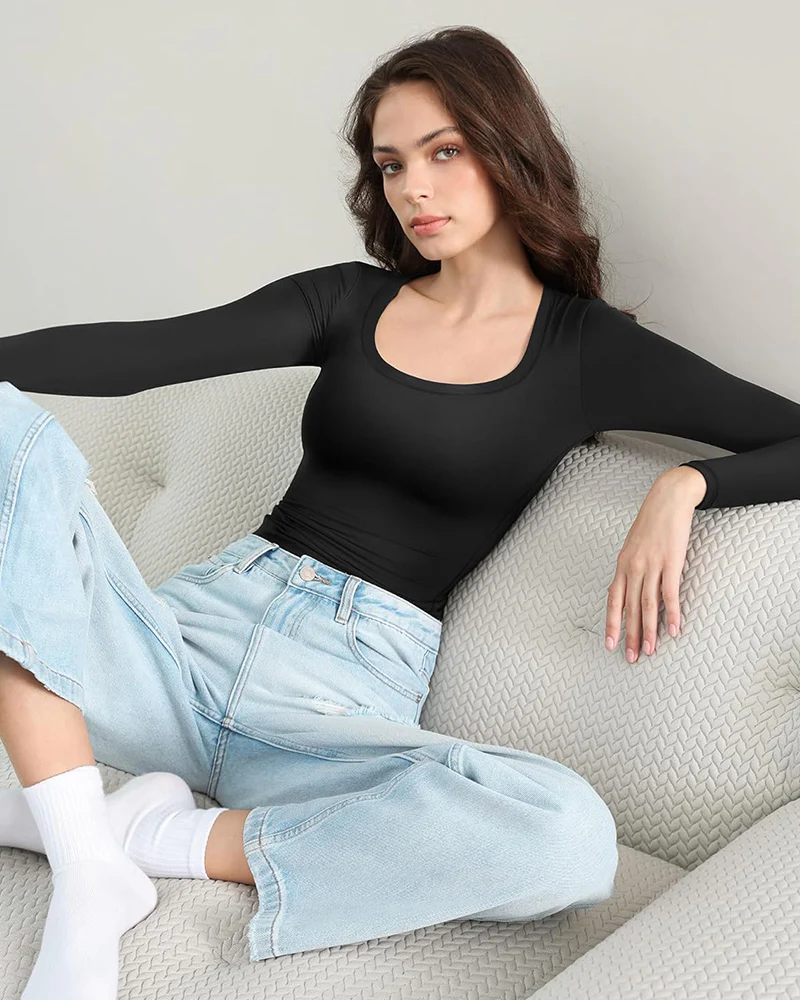 Square Neck Slimming Basic Top - Image 4