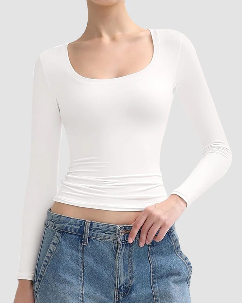 Square Neck Slimming Basic Top - Image 6
