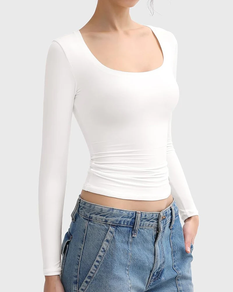 Square Neck Slimming Basic Top - Image 7