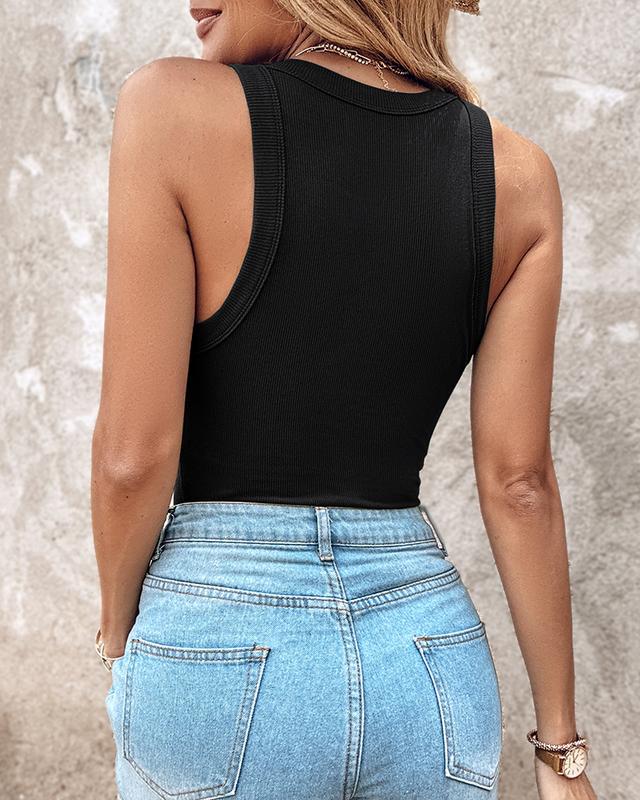 Tank Top with Built in Bra, Round Neck Ribbed Tank Top with Bra Pads - Image 6
