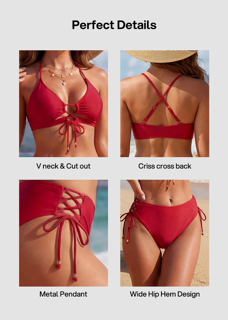 Tie-Front Push-Up Halter Bikini Set - Image 5