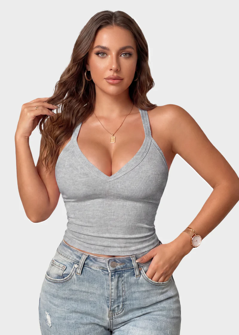 V-Neck Built-In Bra Tank for Everyday Comfort - Image 6