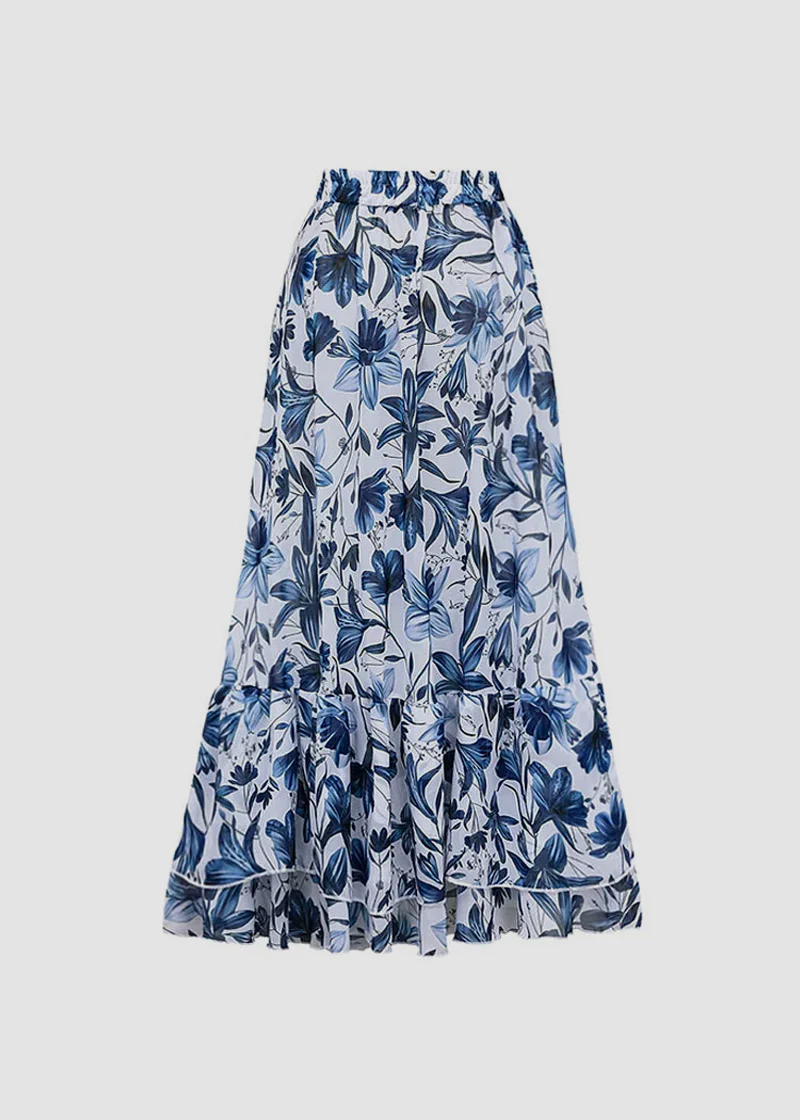 V Neck Lace Up Printed One Piece Swimsuit and Skirt - Image 11